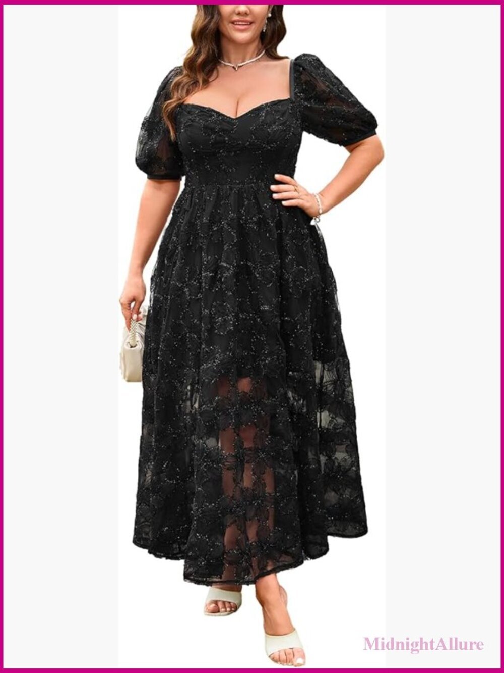 Floral Embroidered Plus Size A-Line Midi Dress